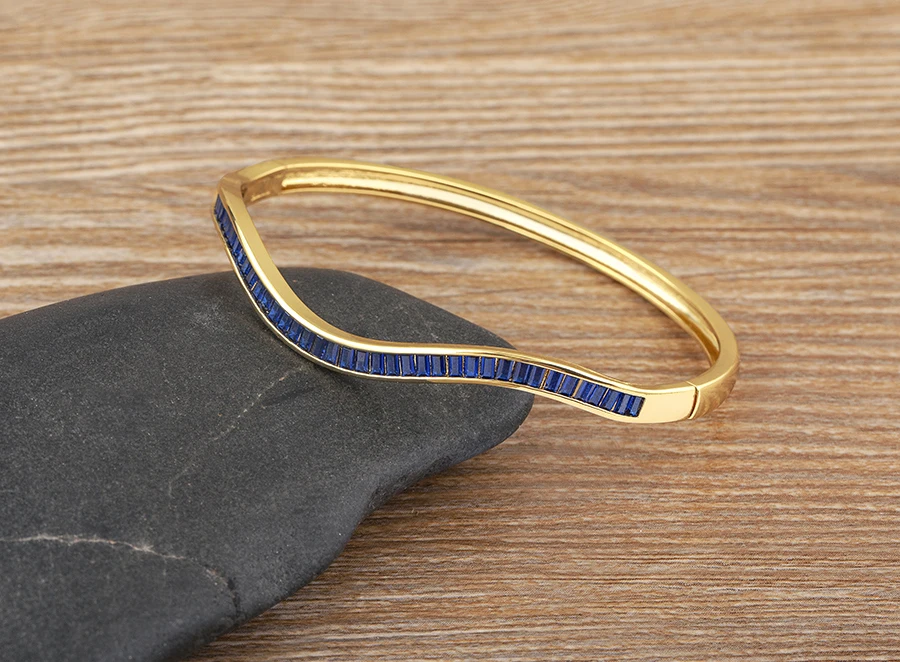 Nidin Licht Luxus Offene Armreif für Frauen Matt Frauen Armband Doppel Linie Ring Liebe Verwoben Wasser Welligkeit Armband Schmuck – Detail 9
