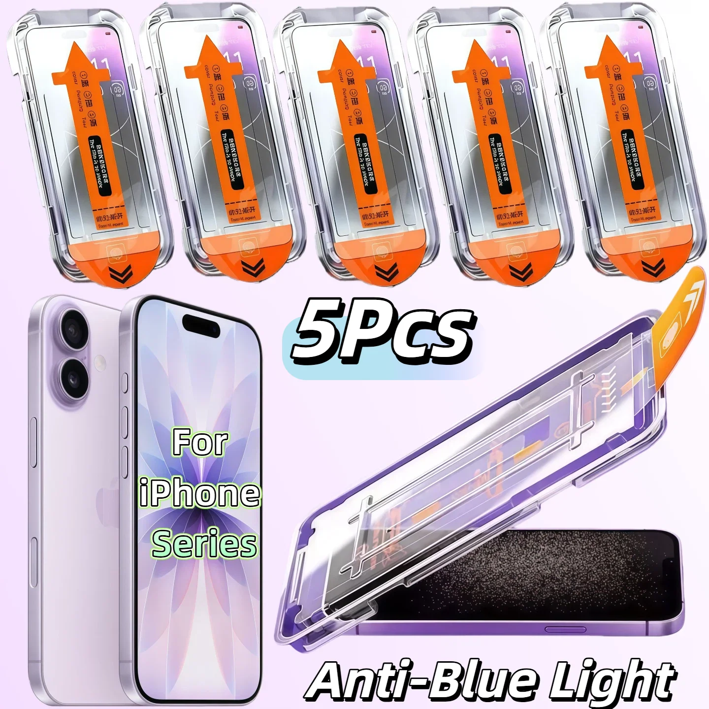 

5Pcs Tempered Glass Film Anti Blue Ray HD Clear Scratch Proof For iPhone 17 16E 16 15 14 13 12 11 Pro Max XS XS