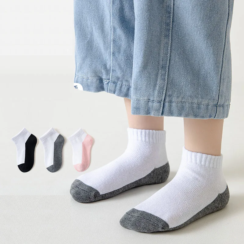 5 Pairs/Lot Children Socks Boy Girl Baby Cotton Fashion Black White Gray Pink For Summer New 1-12 Years Kids Teens Student Socks