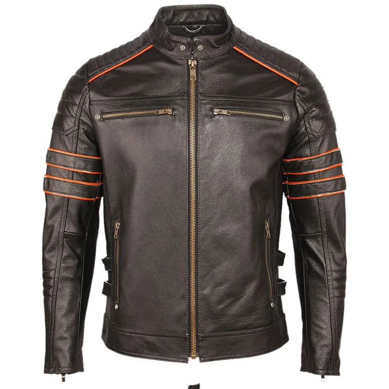 High Quality Genuine Leather Jacket Man Vintage Autumn Winter Stand Collar Motorcycle Men Leather Jacket 100% Real Cowhide Coat