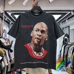 Washed Basketball Character Graphics Printed T-shirt Vintage Clothing Loose Casual Tees Tops T Shirt For Men Women
