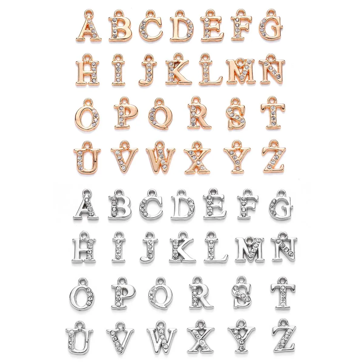 26Pcs/Set Alloy Rhinestone Charms About 13*9 mm A~Z Letter Alphabet Charms Pendants for Women Necklace DIY Jewelry Accessories