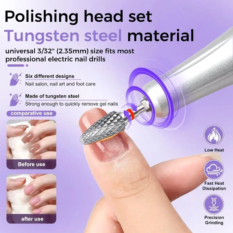 Nuovo 1 pz. Fresa per unghie in carburo di tungsteno, accessorio per trapano elettrico per manicure, frese per rimozione gel e lucidatura unghie