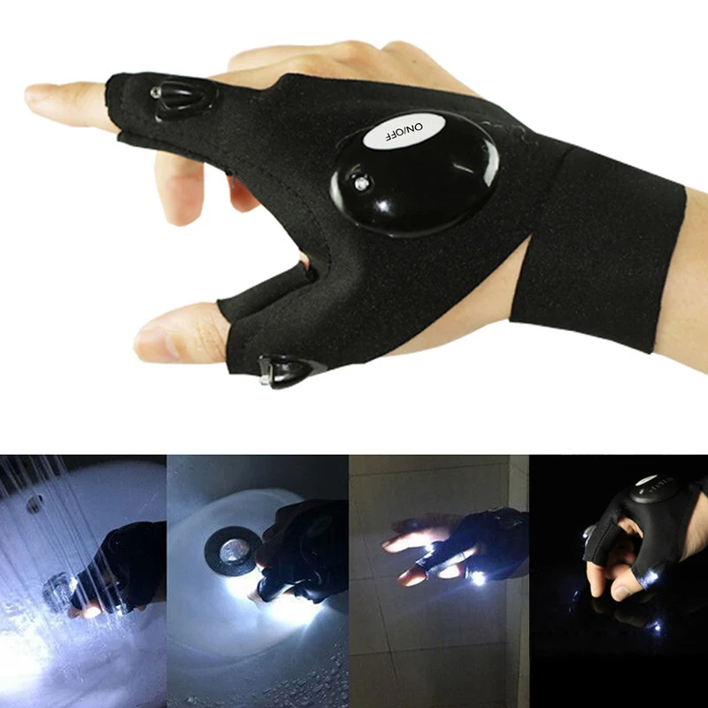 Guantes sin dedos con correa mágica para pesca al aire libre, linterna LED, cubierta de antorcha, supervivencia, Camping, senderismo, ciclismo, herramienta de rescate