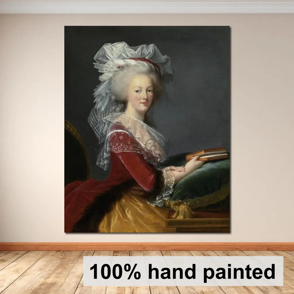 Marie Antoinette with Book Classical Portrait Art Hand Painted Classical Oil Painting Elegant Woman Canvas for Luxury Bedroom