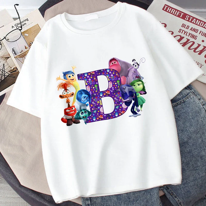 Disney Inside Out 2 Kids Cotton T-Shirt Anime Cartoon 26 Letter Printed Top Summer Loose Comfort Pullover Casual Clothes Gifts image 5
