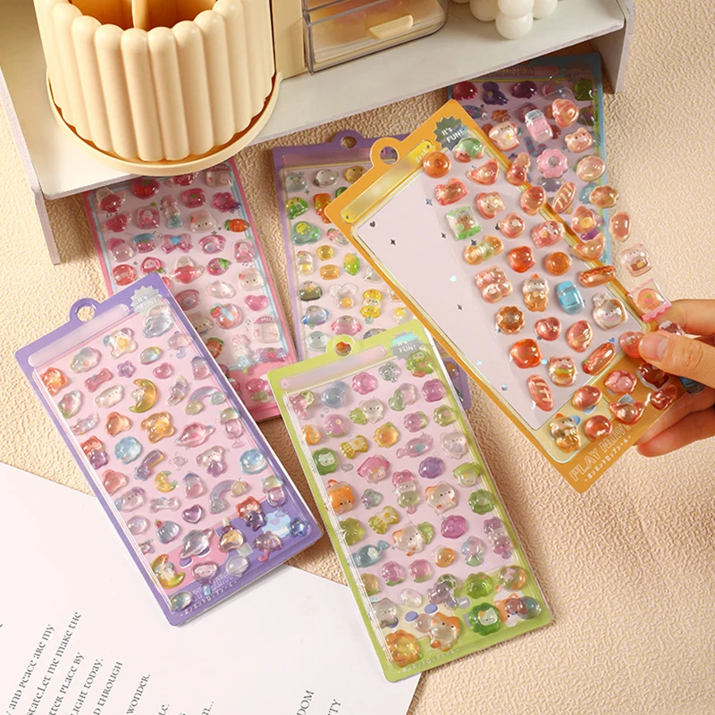 1 Sheet /Pack Cute Cartoon Animals 3D Crystal Jelly Patch Relief Sticker Floating Stickers Festival Birthday Party Souvenirs ZYF