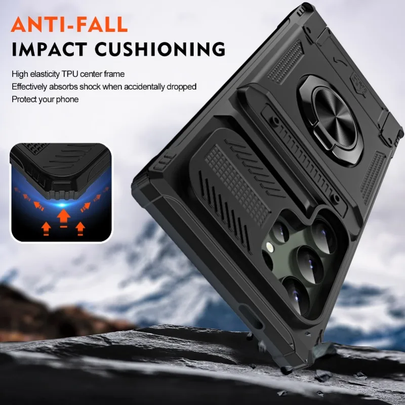 Case For Samsung S24 S23 Ultra Plus FE A15 25 35 55 A14 Magnetic Rotated Ring Kickstand Heavy Duty Drop Protection Wallet Cover