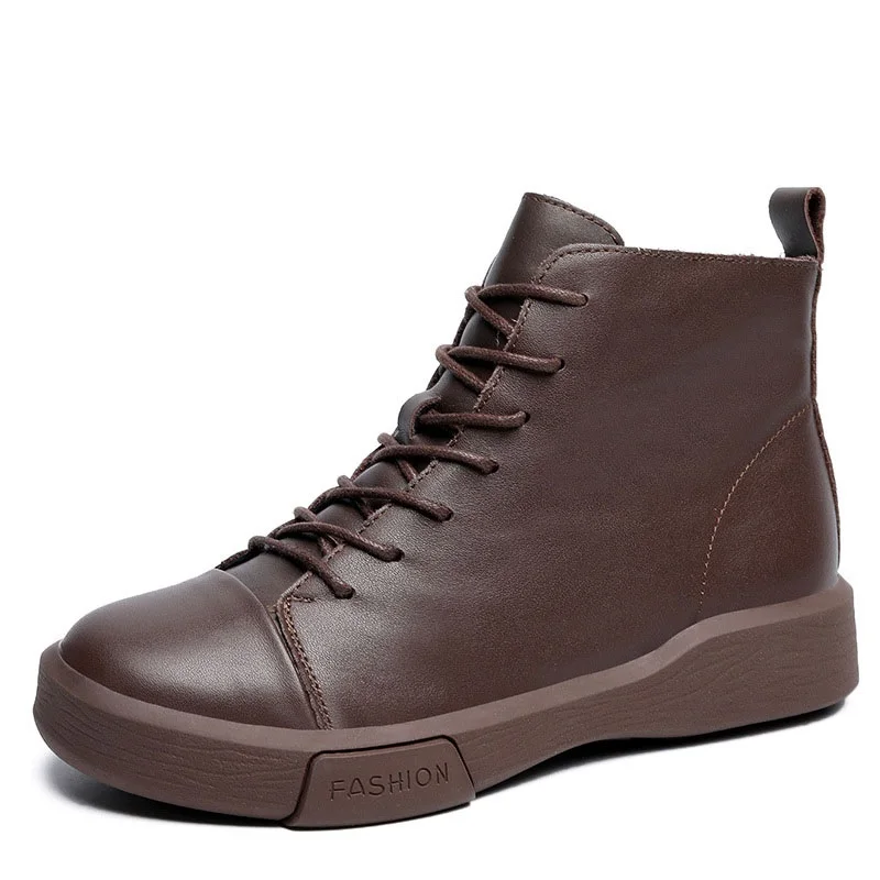 DRKANOL 2025 Fashion Women Flat Ankle Boots 100% Cow Genuine Leather Round Toe Autumn Winter Warm Casual Short Boots Black Brown - view 2