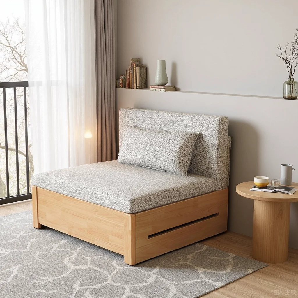 LH solid wood sofa bed integrated dual-purpose single foldable multi-functional pull-out type
