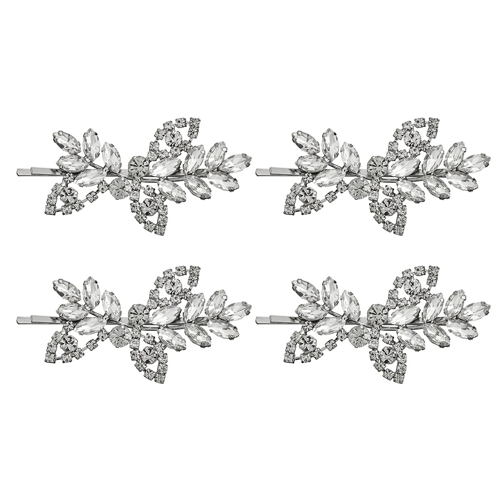 

4pcs Rhinestones Leaves Hair Clip Delicate Hair Accessory For Women Girls Side Hairpin Barrettes Party Wedding Holiday Bobby Pin