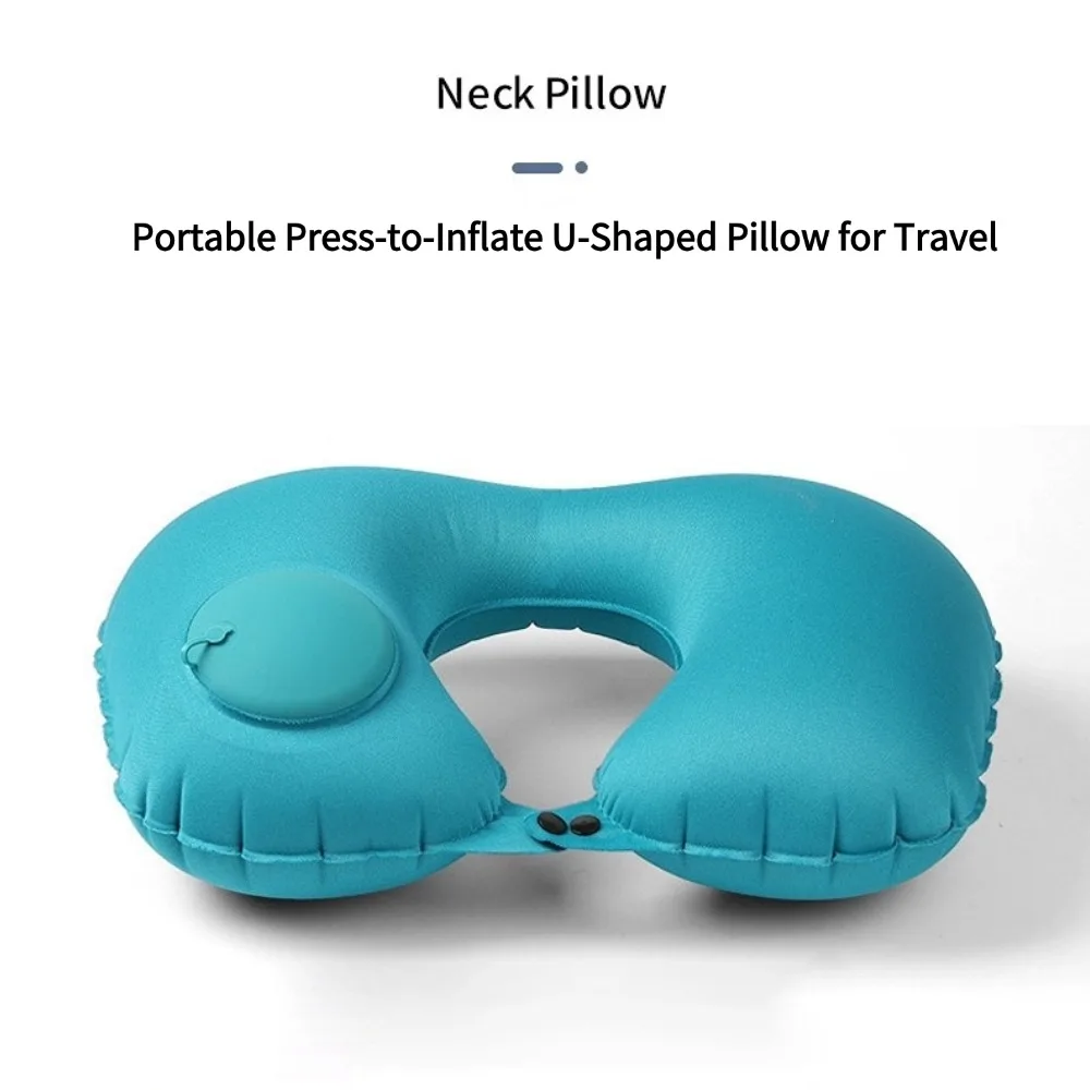Press Inflatable Neck Pillow U-Shaped Travel Pillow Portable Airplane Pillow Cervical Support Cushion for Car Office Nap Camping