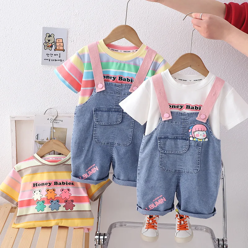 

Girls Clothes Sets 2024 Summer Children Cotton T-shirts Overall Short Pants 2pcs For Baby Shorts Jumpsuit Tracksuit Kids Outfits