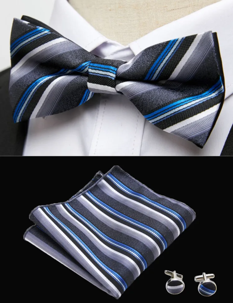 HUISHI Klassische blaue Fliege für Männer, Paisley-Blumenfliege, Einstecktuch, Manschettenknöpfe, Anzug-Set, Hochzeit, Party, kariert, solide Schmetterling – Detail 33