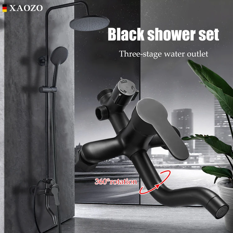 Black shower faucet set rain shower tub faucet with bathroom rack shower head pressurized large shower head