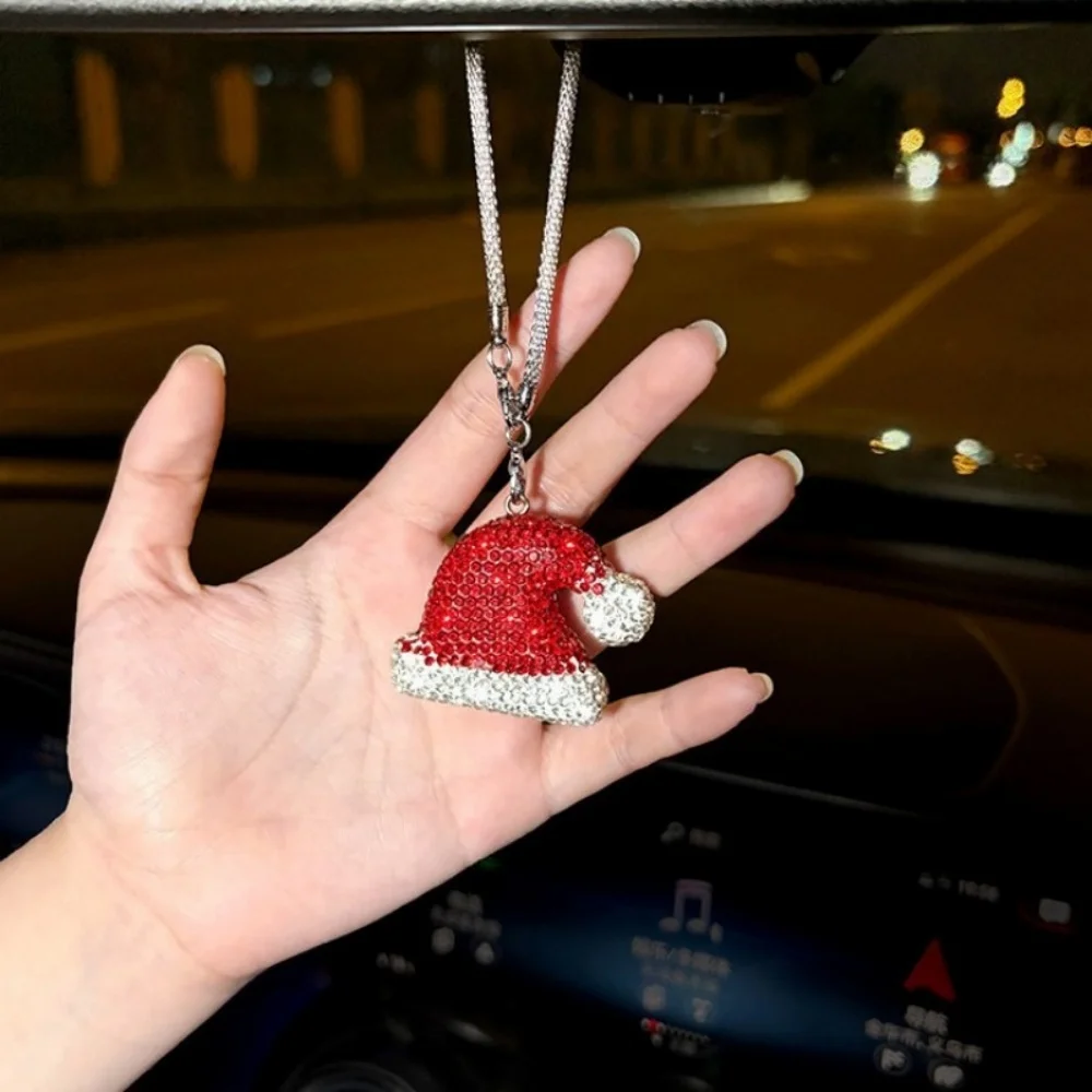 Christmas Car Pendant, Gorgeous and Sparkling Cartoon Christmas Hat, Christmas Socks, Alloy Material Car Ornament, a Good Gift