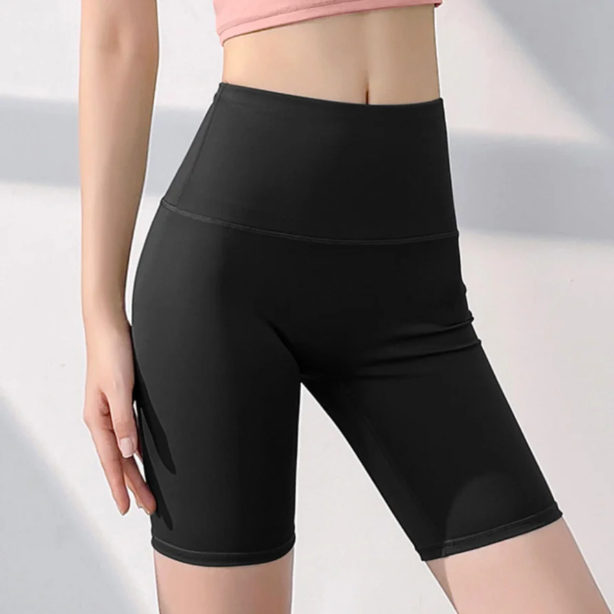 Shorts de Yoga Color Durazno, Cintura Alta, Ajuste Ceñido, Realzan los Glúteos, Cinco Pulgadas, Deportivos, Orientados a la Fitness, Apariencia Natural
