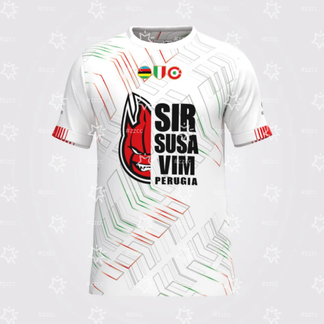 

Футболка для волейбола 24-25 Maglia pre-gara ufficiale bianca SIR SUSA VIM PERUGIA, летняя спортивная футболка для мужчин и детей.