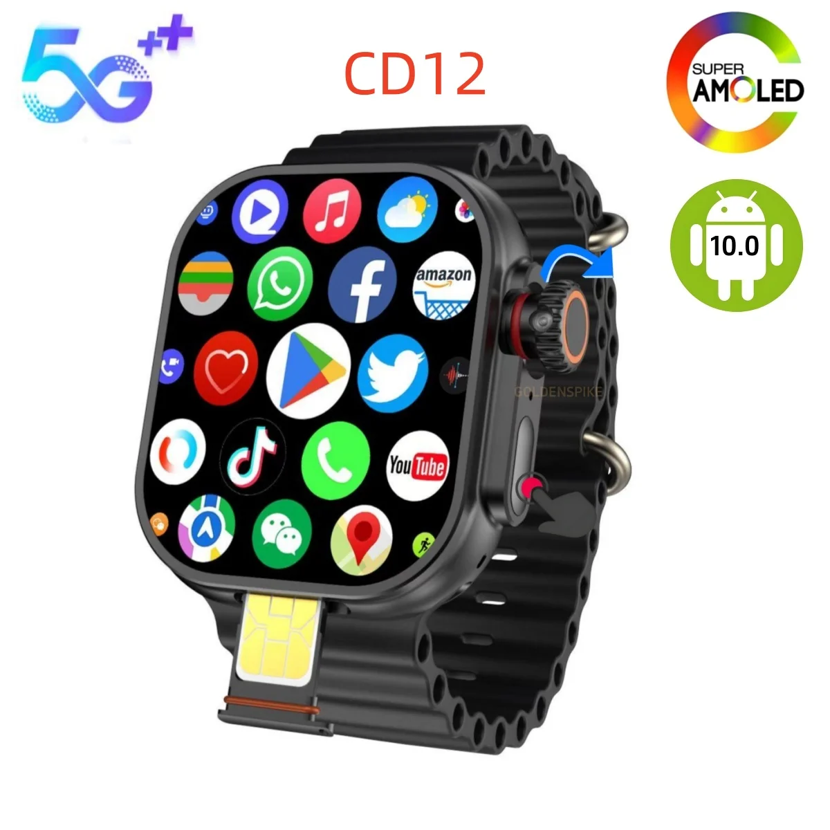 GOLDENSPIKE CD12 Smartwatch 5G LTE Sim Card Android 10.0 Smart Watch With 180° Rotary Camera 2.26 inch Amoled 490*580 HD Display