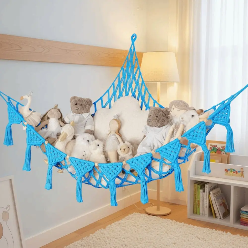 Rope Hammock Jumbo Stuffed Animal Hammock Hanging Giant Capacity Hammock Storage Net Triangle Woven Mesh Net Holder Room