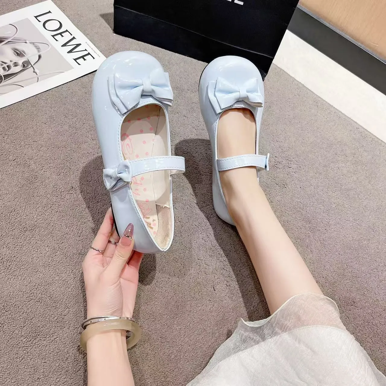 New Cute Butterfly-knot Women Lolita Mary Jane Shoes Concise Thick Heel Leather Shoes Ladies Shallow Pumps