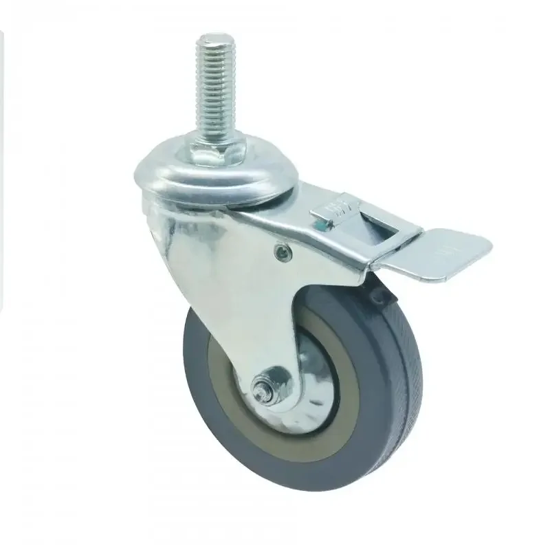 4 Pcs 3 Inch Grey TPR Caster Wheel Non-Marking Floor Friendly Wear Resistant Universal for Equipment Cart