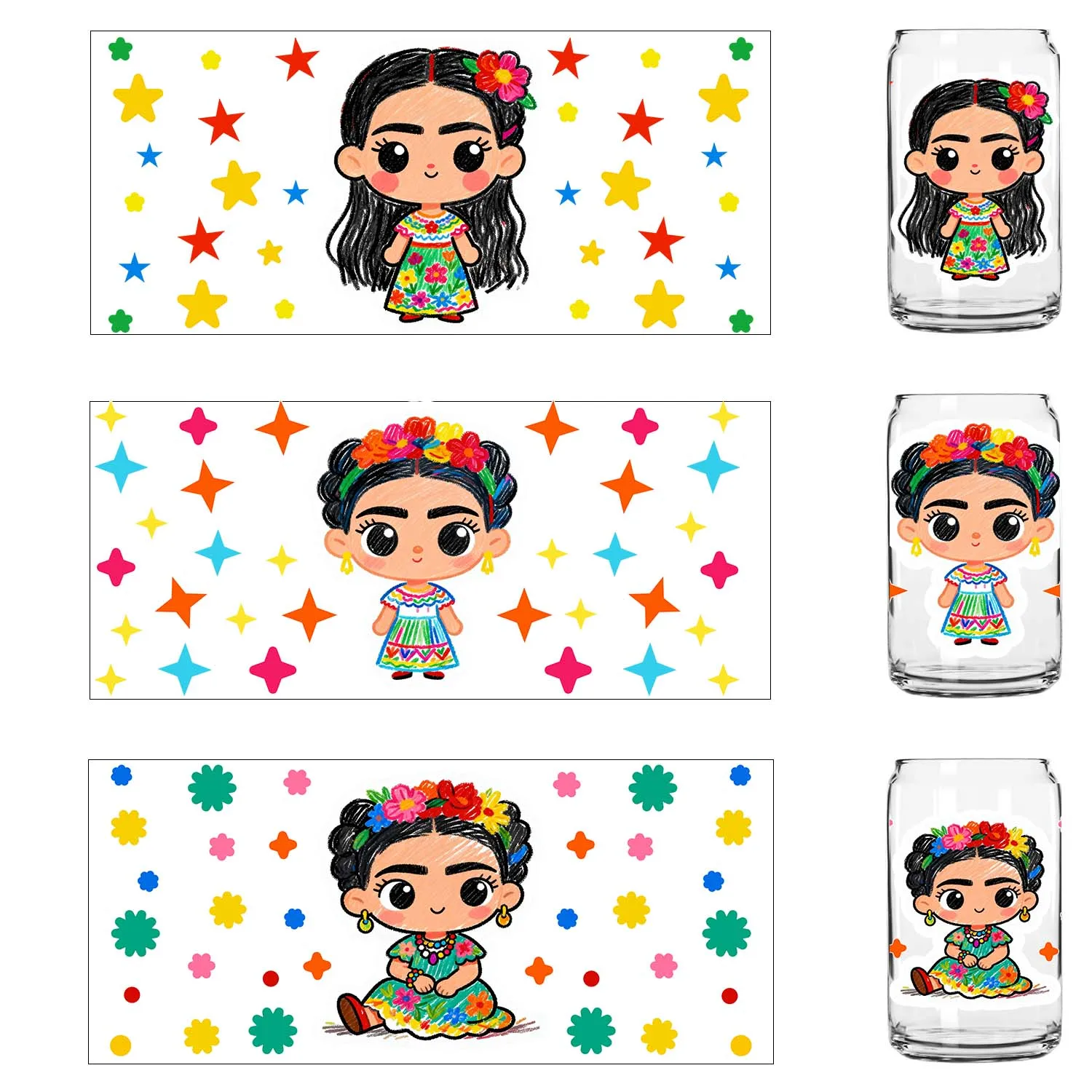 30 Style Mexican artist UV DTF Transfer Sticker DIY Decals 3D transfers uvdtf stickers 16oz uv dtf cup wraps