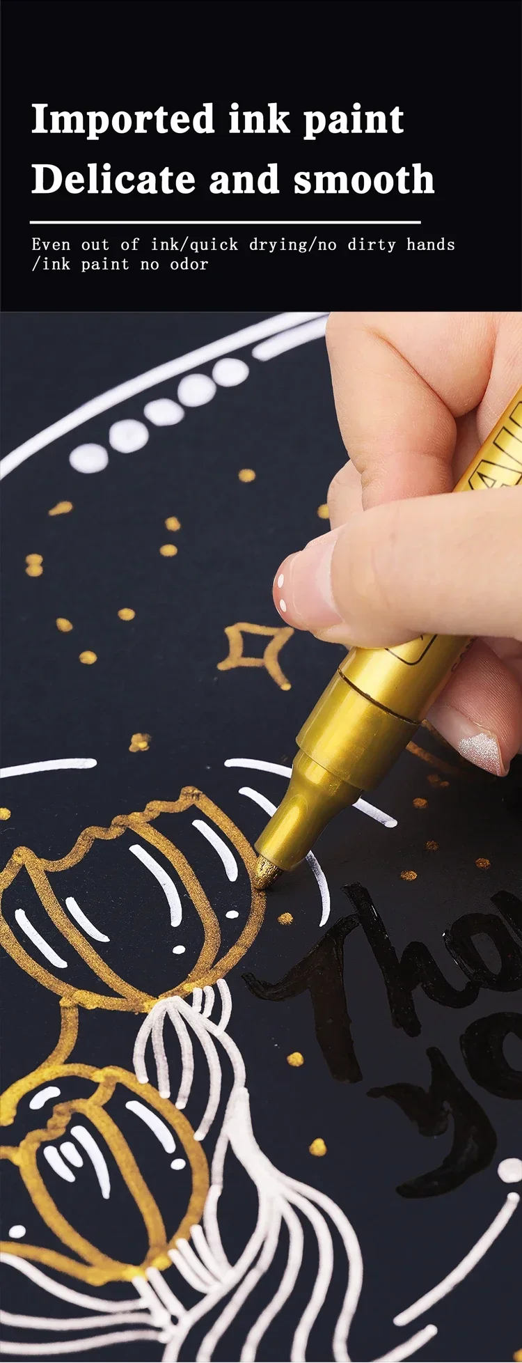GuangNa Permanent Metallic Farbmarker-Set mit Tintenstiften für DIY-Harzformen, Reifen, Metall, Öl, Gold, Silber, Weiß, Schwarz – Detail 13