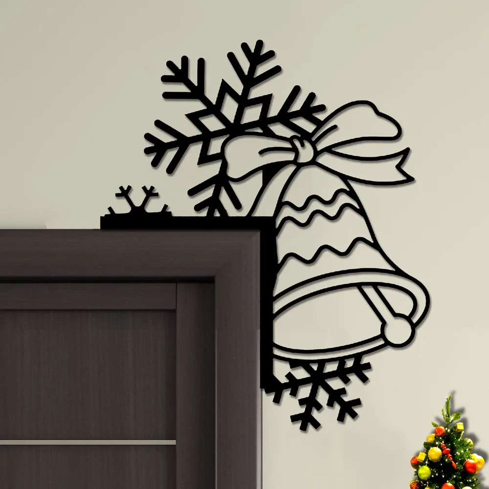 

Christmas Bows Bells Snowflakes Metal Wall Art Decor Xmas Abstract Home Door Decor Minimalist Line Art Indoor Decoration Sign