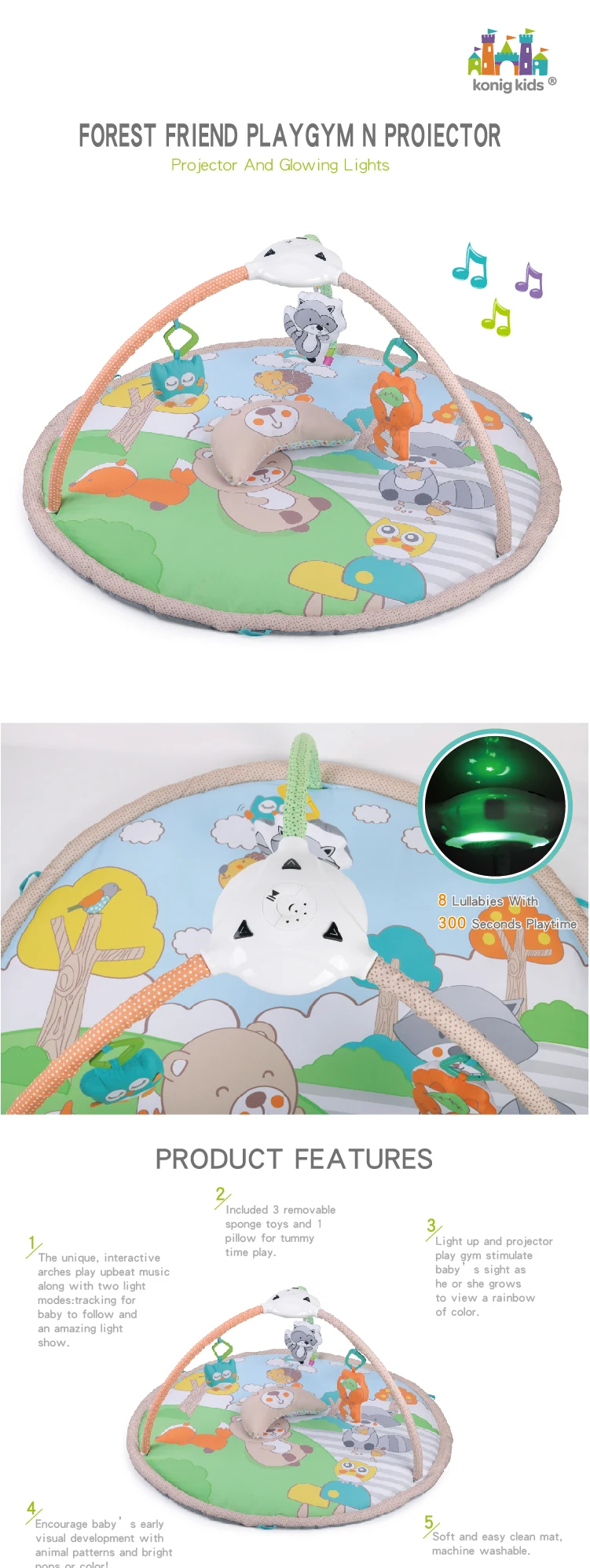 Konig kids Musical Playgym Carpet With Music And Projection Children Soft Baby Play Mats