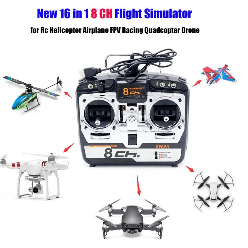 RC Flight Simulator 8CH 16 in 1 JTL-0908A Support Realflight G7 Phoenix 5.0 XTR Remote Control Helicopter Airplane Drone Quad