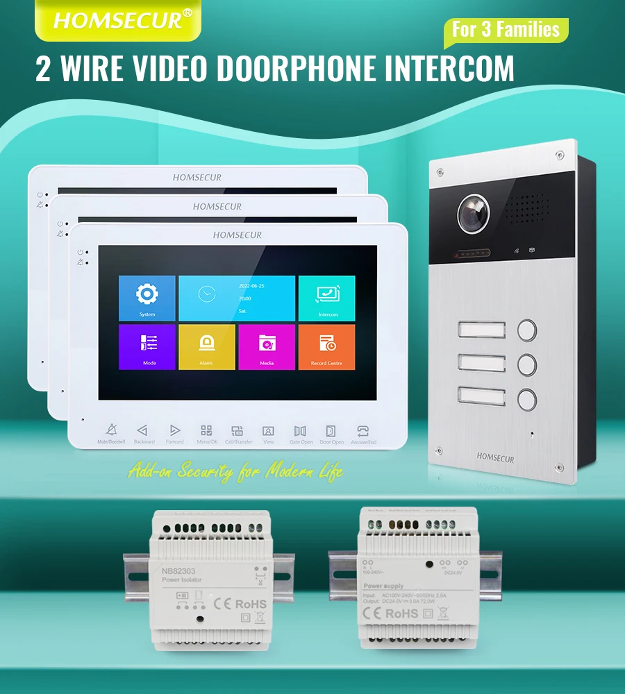 HOMSECUR 2 Core Video Doorbell Intercom Door Unlock Recording&Photo 3 Families