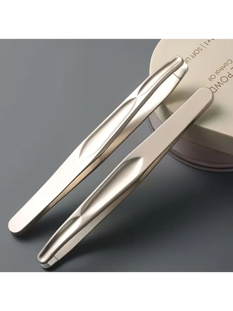 Pinces à sourcils en acier inoxydable, pour une précision de coupe de barbe et de moustache, pincettes à tête ronde Beige clair douces