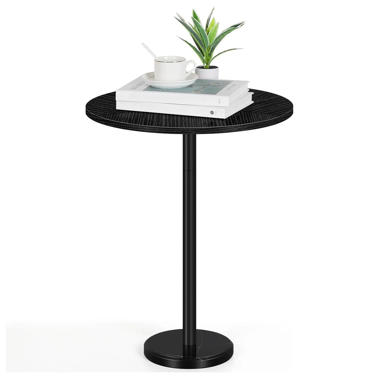 

Round Pedestal Drink Table for Small Spaces. Marble Base Accent End Table for Living Room, Sofa, Chair, Patio, Bedroom, or Balco