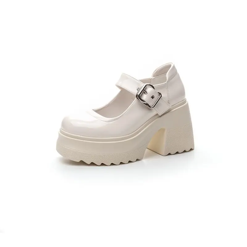 Sandalias de piel auténtica con plataforma para mujer, zapatos de tacón alto y grueso, color blanco, a la moda, para fiesta, 2024