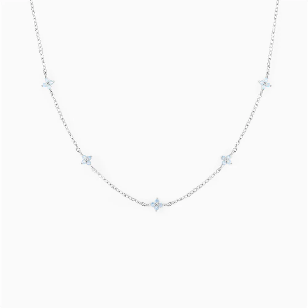 Crystal Clover Choker Necklace For Women Kpop Ins Fashion Gold Color Thin Short Neck Chain Blue Flower Jewelry Gifts KDN005 image 6