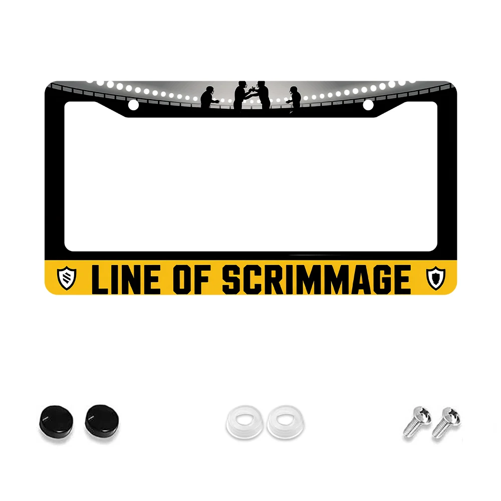 

1pc Black and Yellow Football Theme 2-Hole License Plate Frame, Aluminum Material, 6x12 Inches with Screw Kit, Retro Novelty Ca