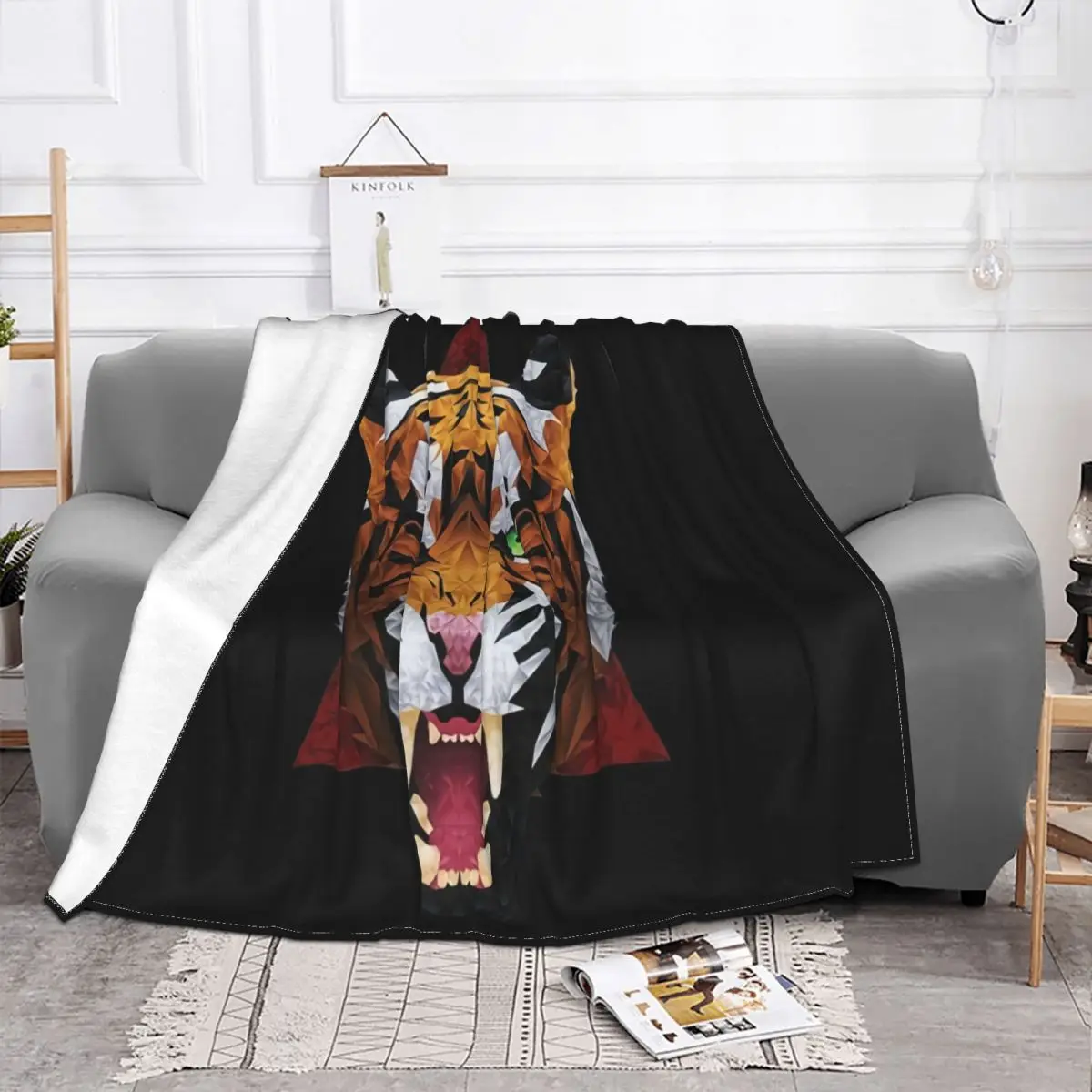 Unorthodox Collective Geometric Tiger Premium Mens White Fresh Design Present Homme Loose Throw Blanket