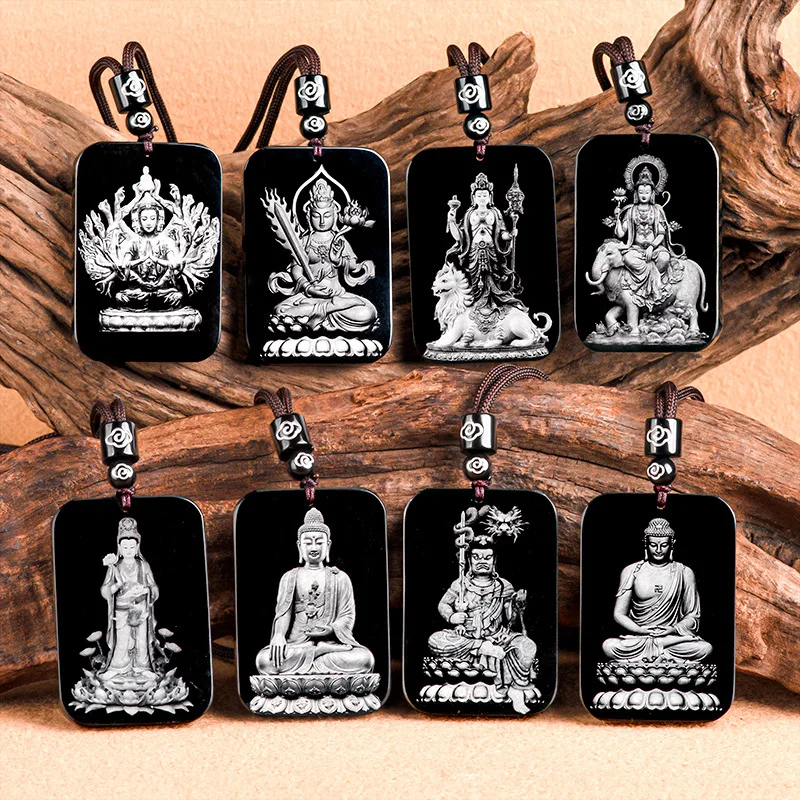 

Natural Old Material Hotan Black Jade Shadow Carving Of Eight Patrons Of The Zodiac Life Buddha Pendant Male Female's Jewelry