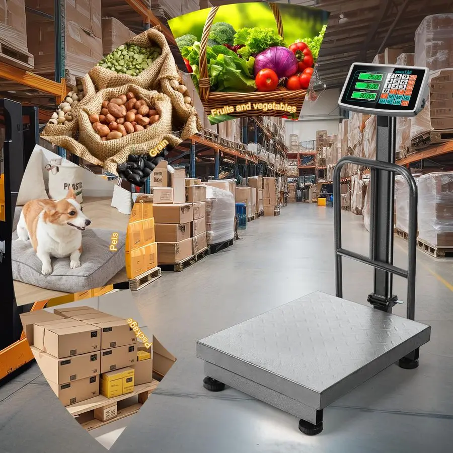 Digital Platform Scale 660LB Foldable Floor Scale DualSided LCD Display Postal Shipping Scale with KG LB Conversion, AC DC Power