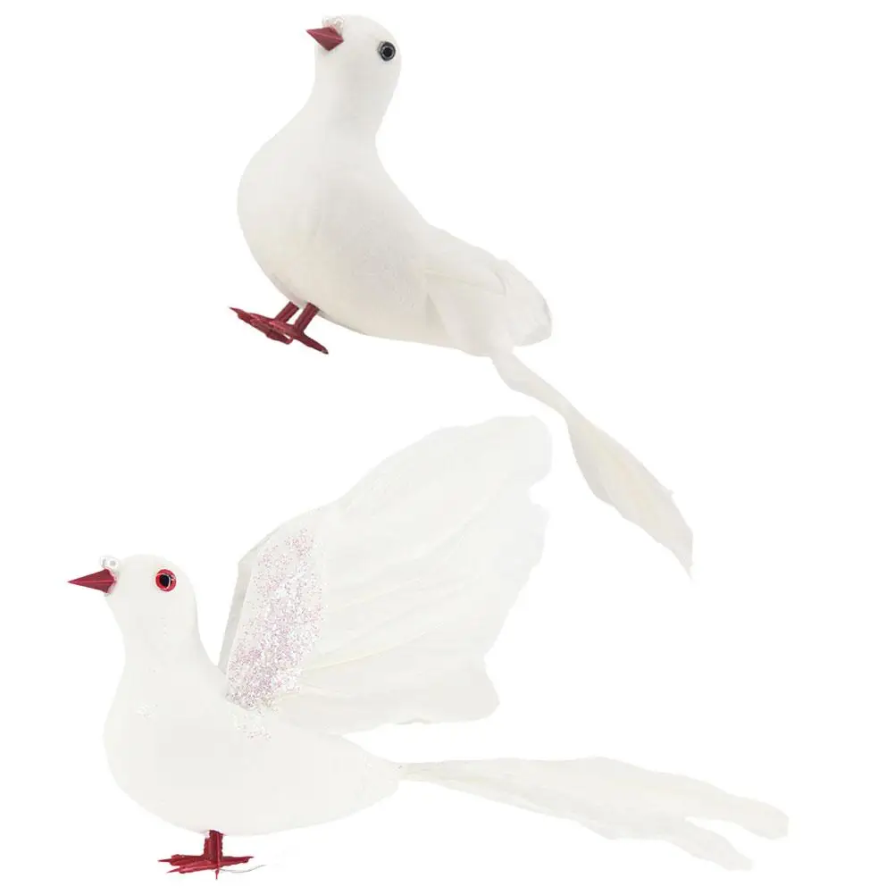 

2 Pcs Simulation White Pigeon Lifelike Landscape Dove Statue Fake Garden Decor Micro Figurine Bird Decorations