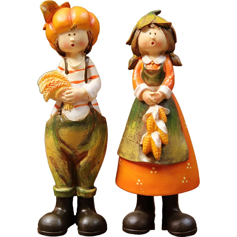 Vintage Oil Painting Couple Ornament, Pumpkin Country Resin Statue, Creative Desktop Decor for Halloween Birthday Gift