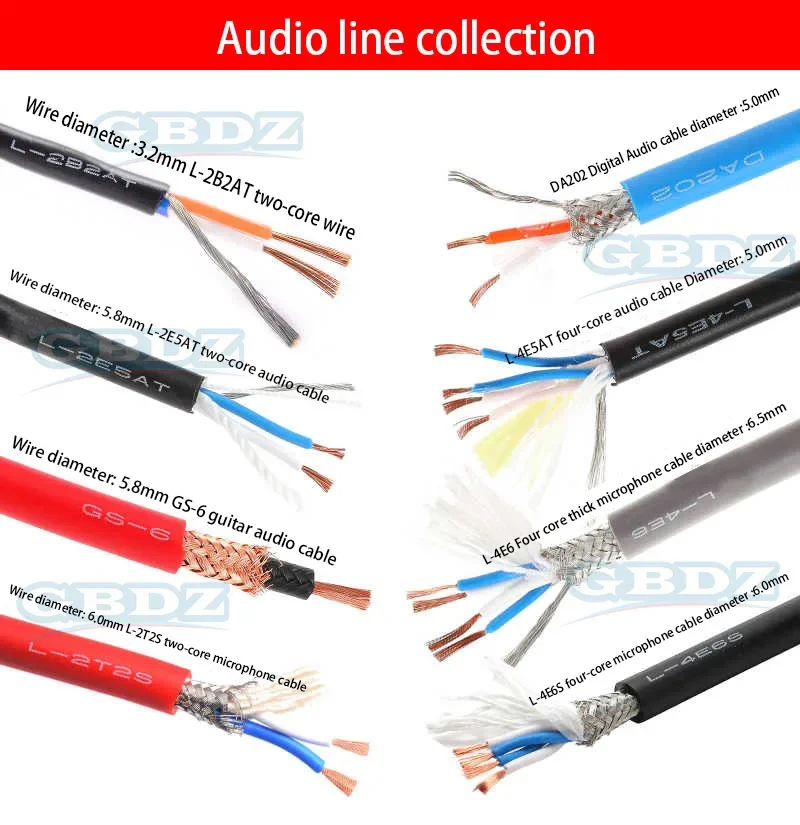 1~20m 2 4 Core Microphone Guitar Cables Audio Signal Lines  Twisted Pair Copper Guide Wire Fixed Install Wires 2B2AT GS6 2E5AT