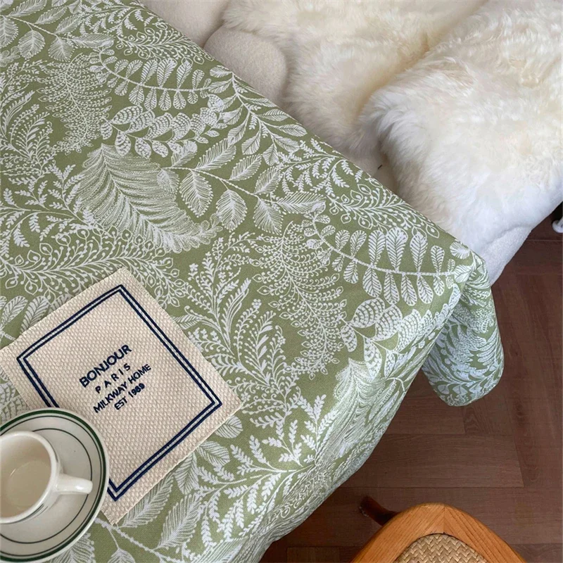 Green Flowers Embroidery Vintage Elegant Tassels Tablecloth Mesh Dining Table Rectangle Cafe Cabinets Cover Kitchen Dinning Room