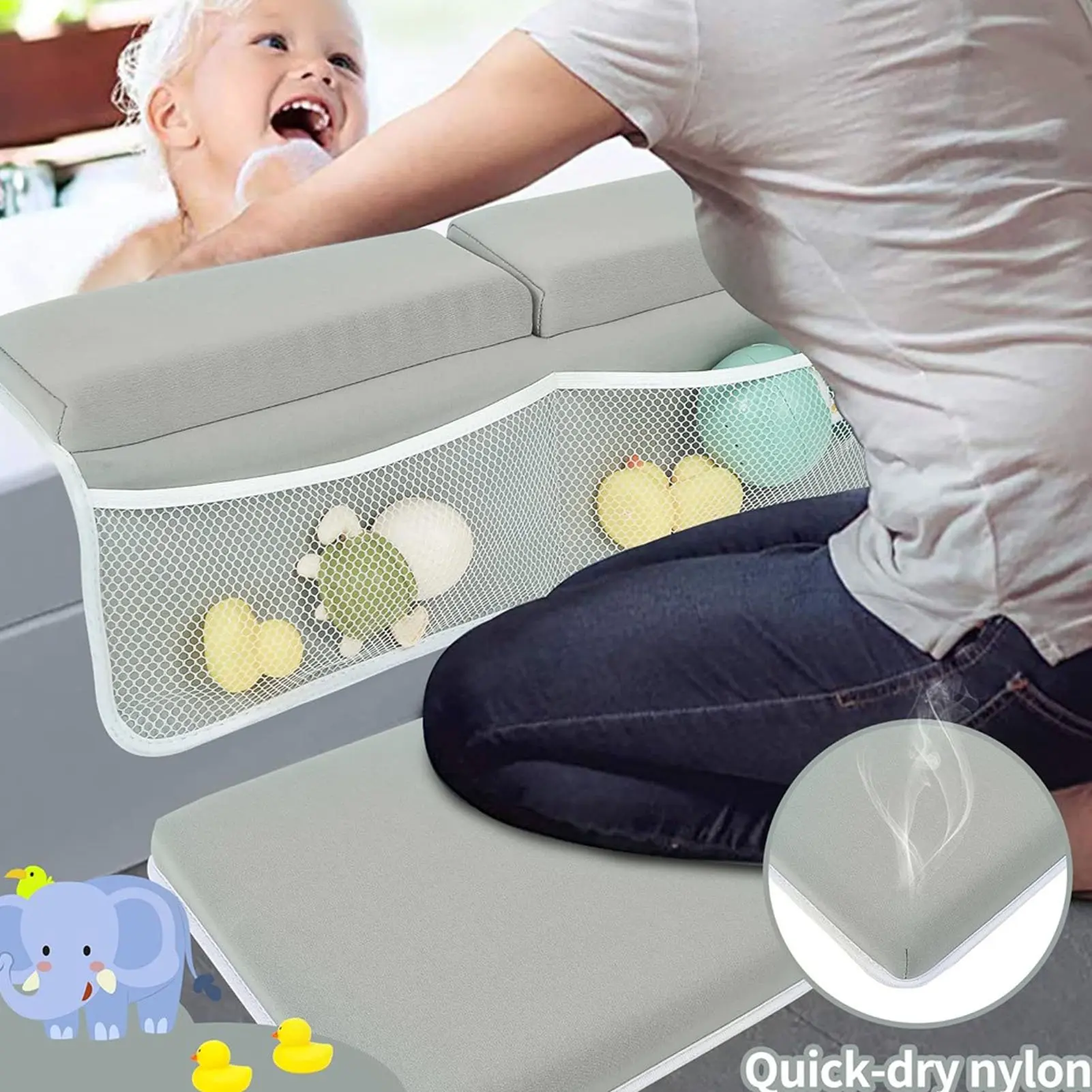 Bath Kneeler and Elbow Rest Pad Set Non Slip Quickly Drying Thick Baby Bath Kneeler Pads with Large Pocket