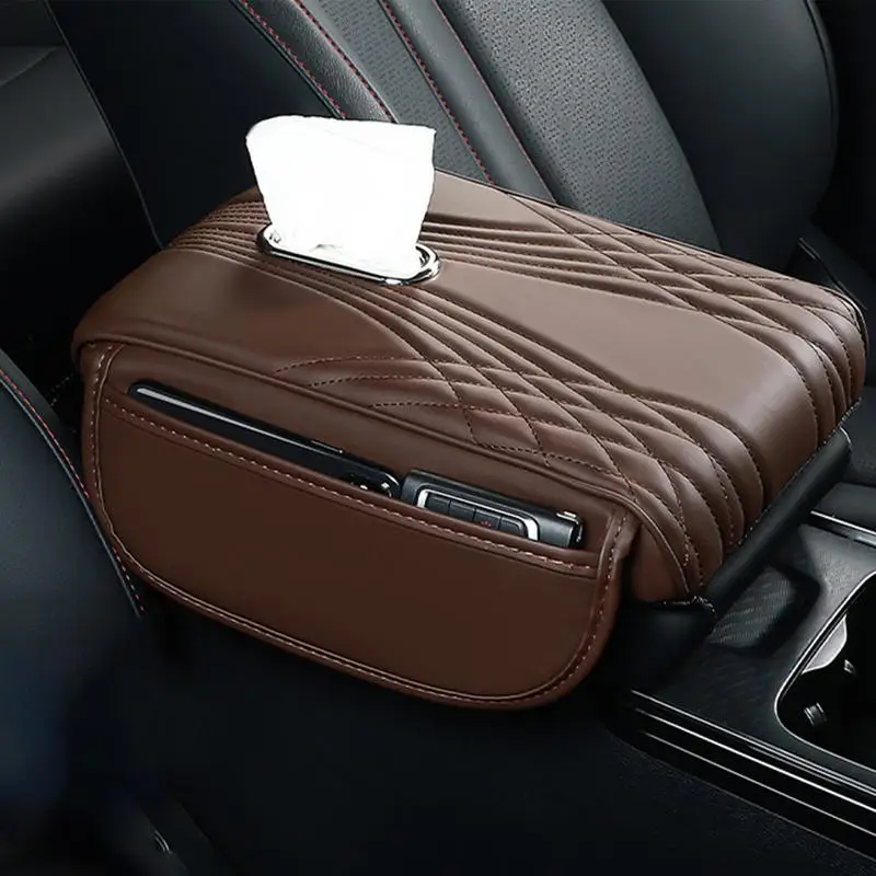 Car Armrest Box Pad Waterproof Center Console Arm Rest Protector Cover Elbow Rest Cushion With Storage Pocket And Tissue Box