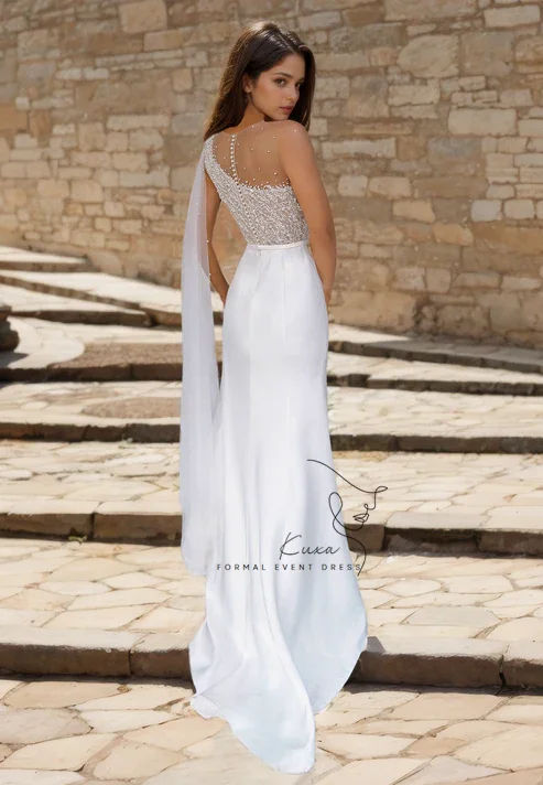 KUXA Chiffon Women Wedding Dresses Lace Printing Bridal Gowns Sexy Sleeveless Customized Vestidos Elegante Blanco Novia 2026
