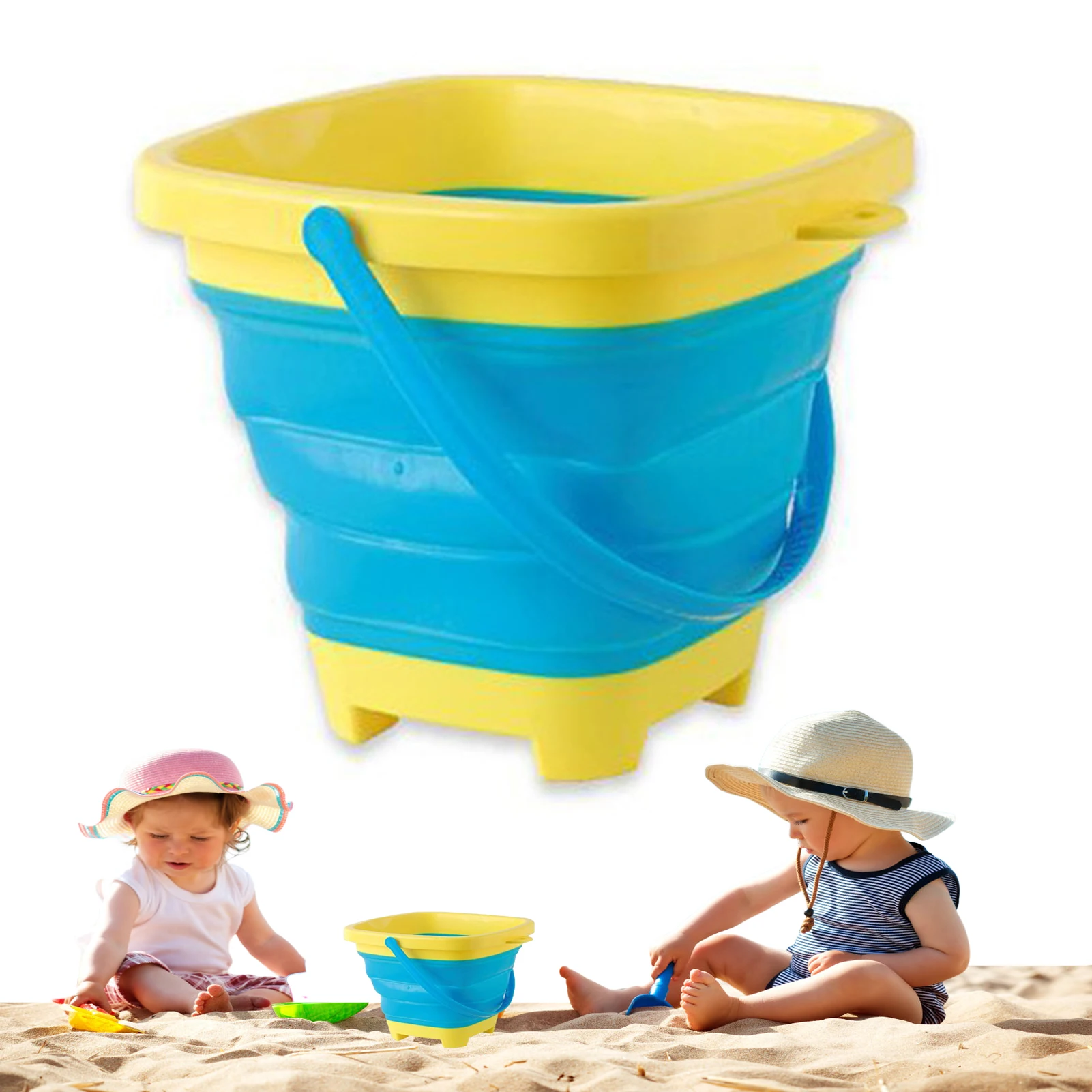 Folding Silicone Beach Bucket Toys para crianças, portáteis, duráveis, areia, jogos de água, ao ar livre, jogos de piscinas