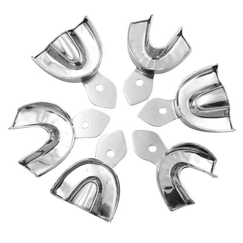 6pcs/set Dental Lab Equipment Upper Lower Stainless Steel Impression Trays Autoclavable Teeth Tray Teeth Holder Dentist Tools