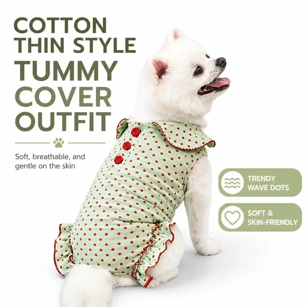 Stylish Spring Summer Dog Bodysuit Polka Dot Breathable Full Body Coverage Suit Wrap Belly Cotton Pet Jumpsuit Puppy